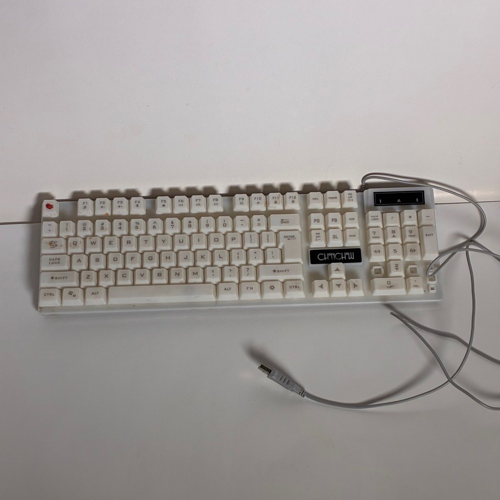 Chinchw Wired USB Gaming Keyboard White Full Layout for Parts Repair